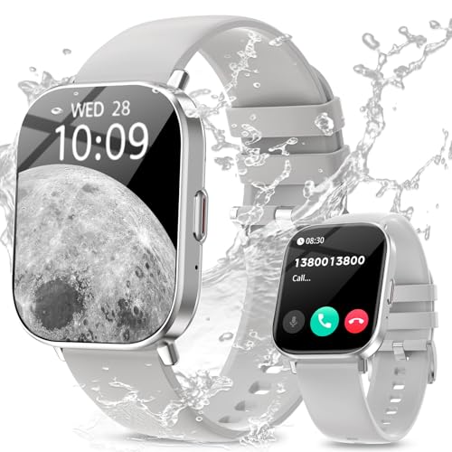Smartwatch Damen Herren, 2,01 Zoll HD-Display Smart Watch mit Telefonfunktion, Schlafmonitor, IP67 Wasserdicht, 100+ Trainingsmodi - Fitnessuhr für iOS Android Phone, Silber