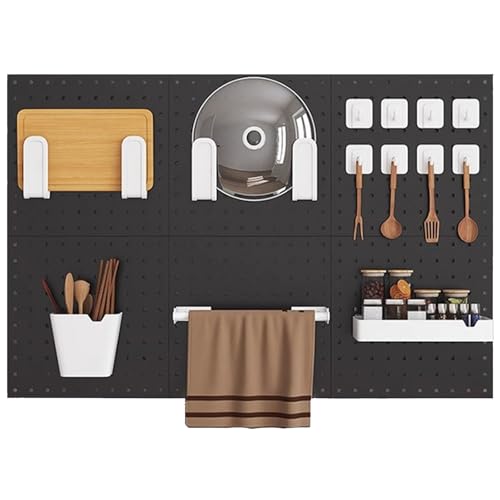 Panneau perforé métallique noir avec accessoires pour organisation murale DIY