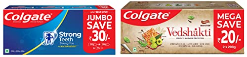Image of Colgate Strong Teeth Cavity Protection Toothpaste, Colgate Toothpaste, 500gm Saver Pack, India's No.1 Toothpaste & Swarna Vedshakti Ayurvedic Cavity Protection, Bad Breath Treatment Toothpaste - 400gm