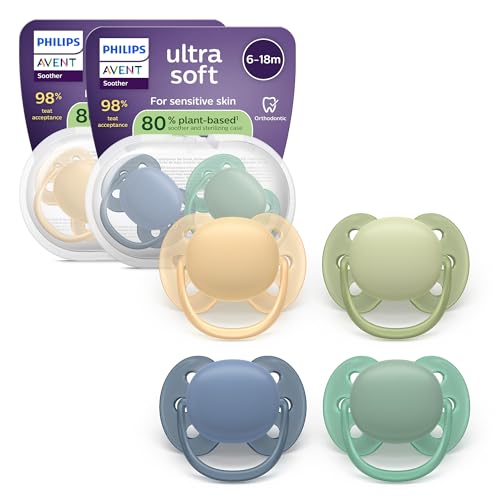 Philips Avent sucettes ultra-douces - Tétine orthodontiques, pour bébés de 6 à 18 mois, collerette souple, en silicone d'origine végétale, sans BPA, avec...