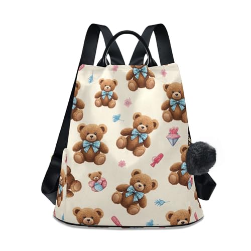 Mochila antirrobo mujer para viajes y uso diario Cute Bears marrón pompón
