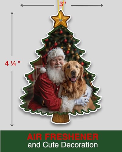 Image of Santa with Golden Retriever Air Freshener - Evergreen Scent - Cute Dog Car Freshener & Holiday Decoration - Pet Friendly, Non-Toxic, Long-Lasting Scent - Great Gift for Pet Lovers - Designed in USA