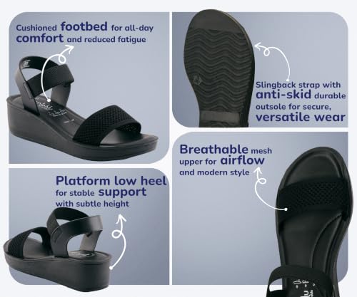 Image of puntoblu Cushion Comfort Platform Heel Sandals for Women | Comfortable Padded Footbed | Breathable Mesh | Slingback Closure | Anti-Skid & Durable Mid Heel Sandal for Girls