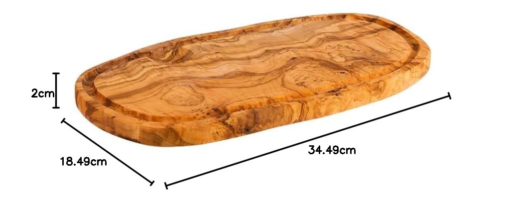 APS 1021 Deska do serwowania OLIVE, 34,5 x 18,5 cm, wysokość 2 cm, z rowkiem na sok, drewno oliwkowe, naturalne różnice w kształcie, rysunku słojów i wielkości