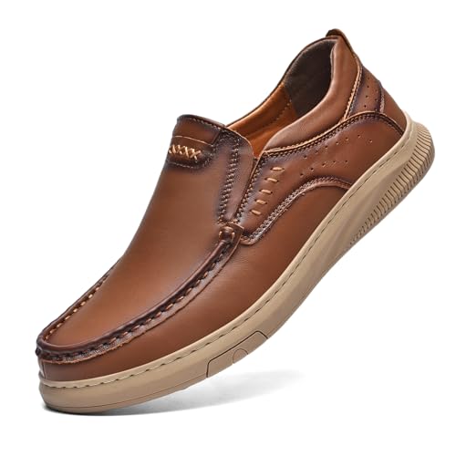 Genuine Leather Slip-On Loafer Dress Shoes for Men，Men's Casual Shoes ，Leather Lining, Rubber Outsole