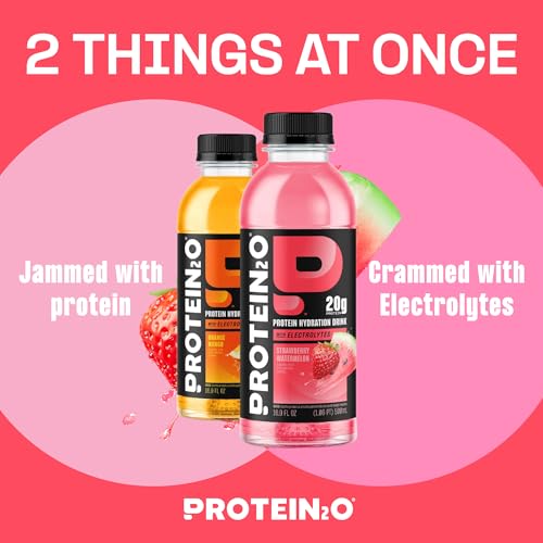 Image of Protein2o Hydration Drink - 2-in-1 Liquid Clear Whey Protein Isolate and Electrolyte Drink - 20g Protein, Vitamins B5, B6 - Post-Workout Recovery - 16.9 Fl Oz - 12 Count Variety Pack