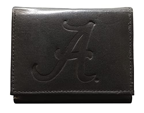 Rico Alabama Crimson Tide Distressed Look Embossed Logo Black Leather Trifold Wallet