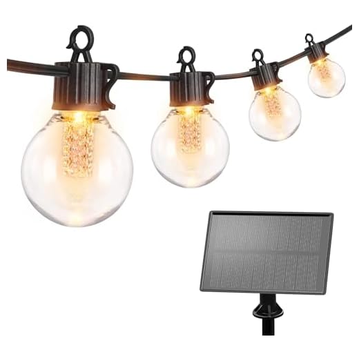PARTPHONER Solar String Lights 46FT Indoor/Outdoor Waterproof Patio LED Lights with 28 Shatterproof Bulbs, 4 Light Modes Hanging Lights Solar Powered for Deck Yard Tents Market Cafe Porch Party Decor
