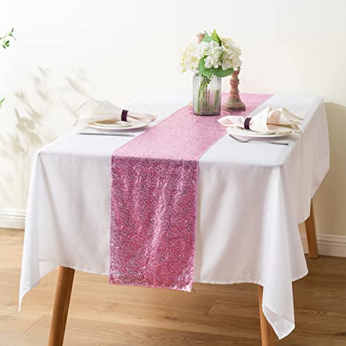 Wispet Rose Pink Sequin Table Runner 12" X 72" Pack Of 12 Sequin Rectangle Table Runner Glitter Table Runner For Party Decor Graduation Party Supplies Decorations Wedding, Birthday #TOP4