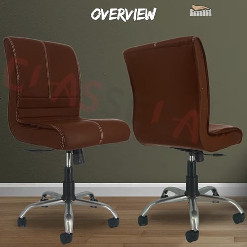 Image of NEWTURN Maxson ARMLESS (PRE-Assembled) with Heavy Duty Metal Stand Ergonomic Premium Leather Revolving Office Chair with 1 Years Warranty(TILT Pushback Mechanism) (Dark Brown)