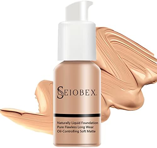 SEIOBEX Liquid Foundation Full Coverage, 24 hr Natural Look, Nude & Beige Buff, SPF Sunscreen, Matte Foundation for All Skin Types, Oil-Controlling, Paraben and Cruelty Free - 1 Fl.Oz (104 Beige Buff)