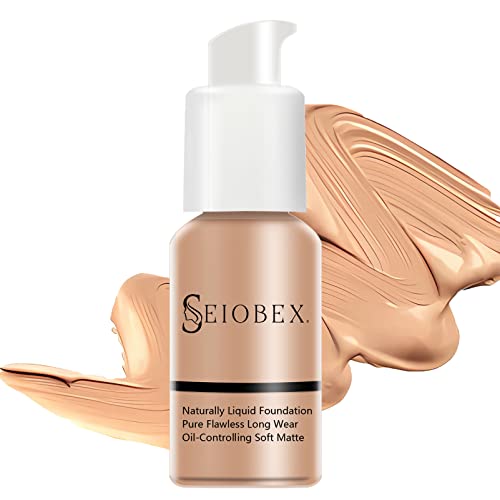 Seiobex Liquid Foundation Full Coverage, 24 Hr Natural Look, Nude & Beige Buff, Spf Sunscreen, Matte Foundation For All Skin Types, Oil-Controlling, Paraben And Cruelty Free - 1 Fl.oz (104 Beige Buff) #TOP1