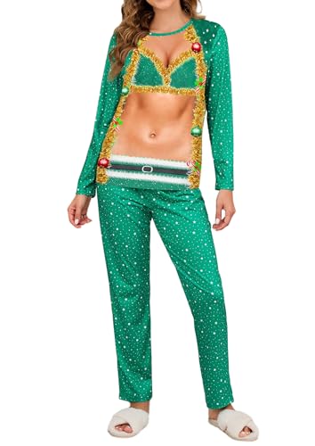 Couple Ugly Christmas Pajamas Set Long Sleeve Pjs for Women Men Sleepwear Jammies Party