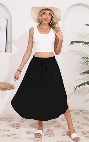 DB MOON Womens 2025 Midi Length Skirt Business Casual Flowy Curved Hem Skirts with Pockets Teacher Outfits3