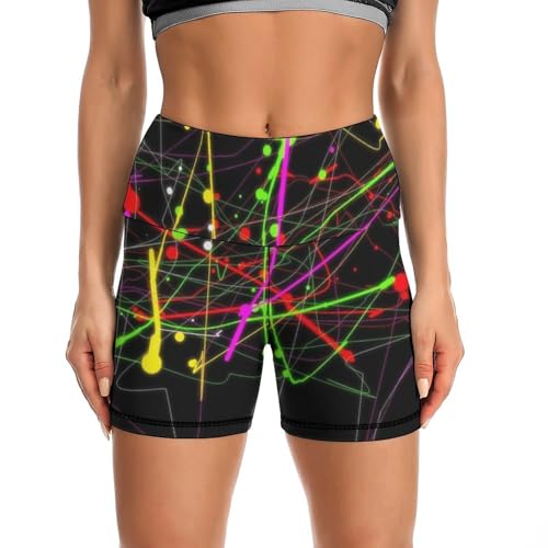 Glow in Dark Splatter Neon High Waist Yoga Shorts for Women Athletic Shorts Leggings Running Pants