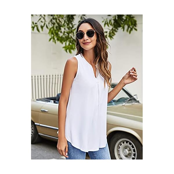 Newchoice-Womens-Tank-Tops-V-Neck-Sleeveless-Summer-Shirts-Loose-Casual-Tops-Blouse Newchoice Sleeveless Blouses for Women Casual Summer, Loose Lightweight Work Shirts V Neck Cute Comfy Tank Tops (White, L)