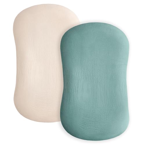 Image of Baby Lounger Cover, Muslin Baby Nest Cover 2 Pack, 100% Cotton Newborn Loungers Covers, Infant Lounger Covers Breathable Adjustable Slipcover for Boys Girls