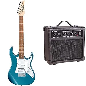Ibanez GIO Series GRX40-MLB – Full Size Electric Guitar – Metallic Light Blue & Kinsman BB10 Blaster 10W Amp – Black