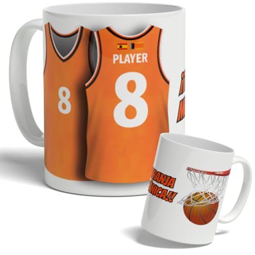 DEREGALOOS Taza Personalizada Baloncesto ACB con Nombre y Número. Diseño Tipo Camiseta Inspirado en Equipos Nacionales. Regalo para Fans del Basket. Taza Niño, Niña, Hombre o Mujer (Valencia)