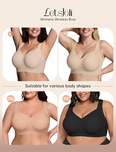 Image of LetsJoli Bras for Women Supportive Wireless Push Up Bra Full Coverage No Underwire Seamless Plus Size for Older Women