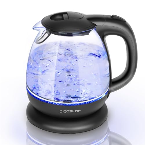 Aigostar Small Electric Kettle, 1.0L Black Glass...