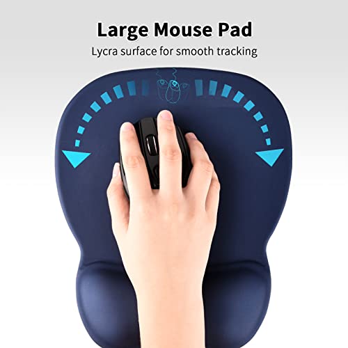 EooCoo Tappetino Mouse Ergonomico con Poggiapolsi al Gel, Tessuto setoso di alta Qualità e Base in Silicone Antiscivolo,4 mm - Blu Navy