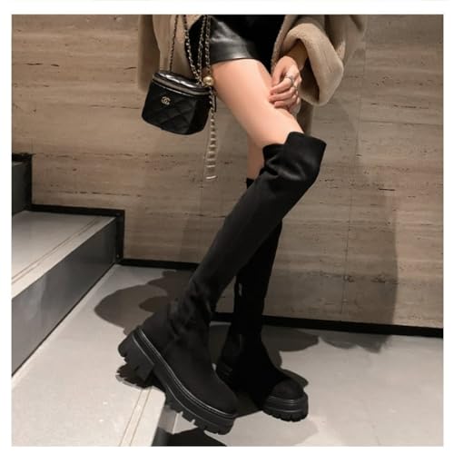 Women's Suede Leather Chunky Heels Knee High Boots With Side Zipper Causal Round Toe Thick Heel Tall Boots Comfortable Warm For Daily Leisure Travel Party Walking Office2