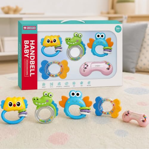 Image of Storio Baby Rattle Set | Newborn Rattle Gift Set for Boys & Girls | Safe & Colorful Infant Toys for Early Learning & Sensory Play | Ideal Gift Pack for 0-12 Months Babies