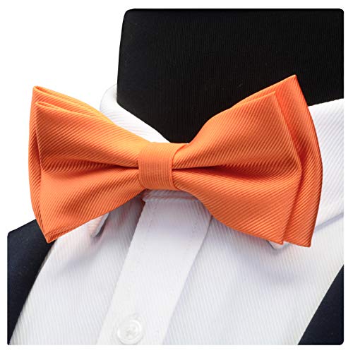 Image of GUSLESON Mens Solid Color Two Layer Pre-tied Bow Tie and Pocket Square Cufflink Set with Gift Box