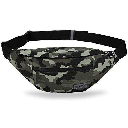 Image of Large Camo Fanny Pack Belt Bag with 4-Zipper Pockets Gifts for Enjoy Festival Sports Workout Traveling Running Casual Hands-Free Water-Resistant Waist Pack Bag Carrying All Size of Phones