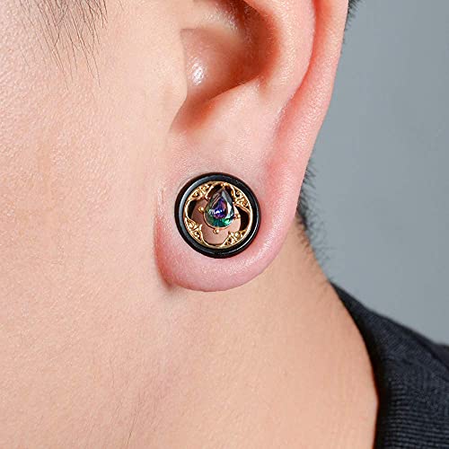 COOEAR Wood Ear Gauges Flesh Tunnels Gem Plugs Piercing Metal Earrings Double Flared Stretchers 0g to 1 Inch.4