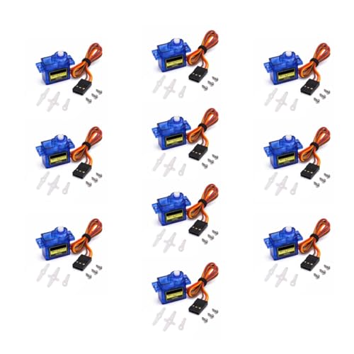 Image of Tishvi SG90 Micro Servo Motor (Plastic Gear) for UNO R3, Nano, PI & DIY Robotics - 4.8-6V, 180 Rotation (Pack of 10)