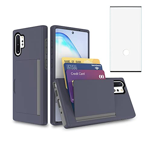 Asuwish Phone Case for Samsung Galaxy Note 10 Plus Glaxay Note10+ 5G with Screen Protector Cover and Card Holder Stand Slim Hybrid Cell Gaxaly Note10 + Notes 10+ Ten Not S10 10Plus Women Men Navy Blue