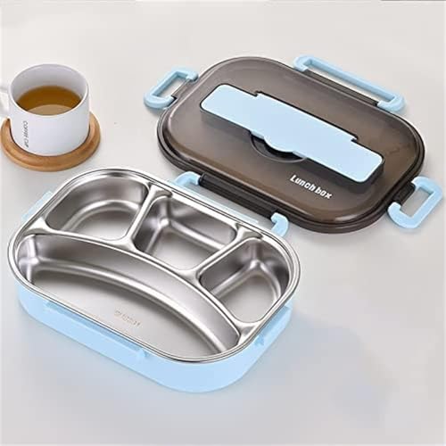 保温 弁当箱 ステンレス鋼弁当箱 分離型弁当箱 保温 漏れ防止 大容量 軽量 便利 漏れ防止 お弁当箱 女性 男子 カトラリー付きコンパートメント付き 会社/学校/キャンプ/ハイキングに適用 (ブルー,1.3L、4グリッド)