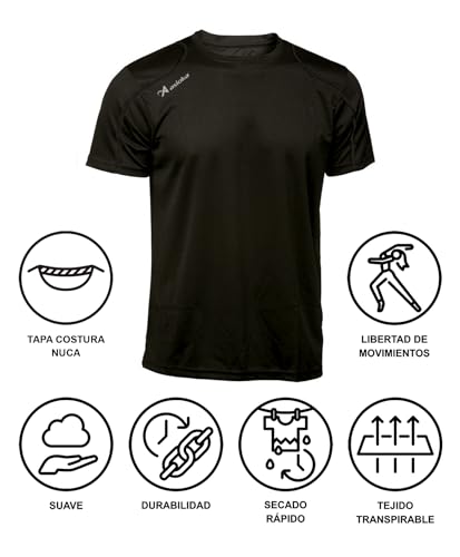 Asioka 75/09 Camiseta de Manga Corta, Unisex Adulto, Negro, XL