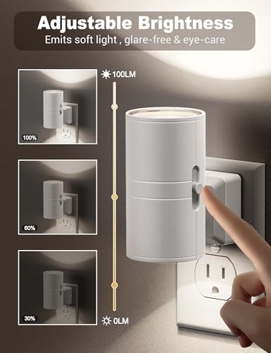 Image of JandCase Night Lights Plug into Wall, Dimmable Night Light Plug in, Modern Night Light Dusk to Dawn Light Sensor, Cool White 5000K, 0-100LM Adjustable Brightness Nightlight for Hallway Bedroom, 2 Pack