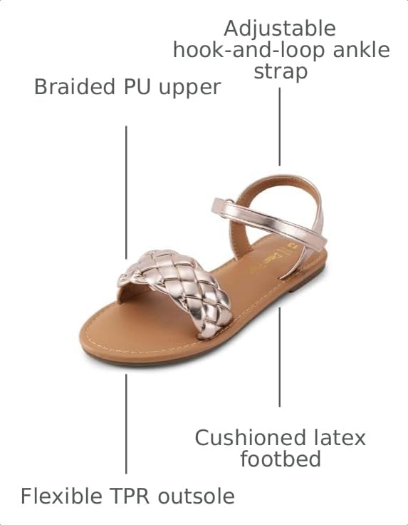Image of DREAM PAIRS Girls Sandals Classic Open Toe Braided Flat Sandals Summer Dress Shoes