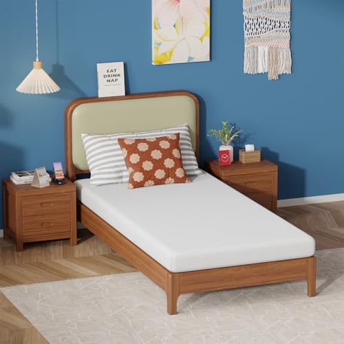 Image of FDW 5 Inch Twin Mattress, Medium Firm Gel Memory Foam, Cooling Ventilated Foam, Pressure Relief, White, Removable Washable Cover, Bed in a Box, CertiPUR‑US Certified