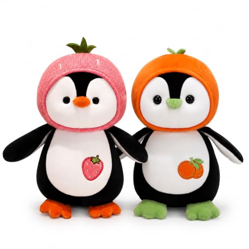 Image of Plushy Penguin Soft Toy 25cm (Pack of 2) | Adorable Plush Penguin with Pink & Orange Outfits | Perfect for Kids, Gifts, and Home Decor | for Birthday Gifting, Thanksgivings, New Year Gift