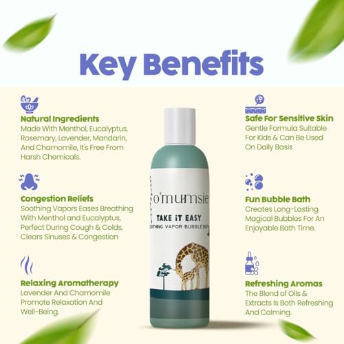 Image of o'mumsie Soothing Vapor Bubble Bath For Babies & Kids With Eucalyptus & Lavender| Plant Rich Formula Safe To Soothe & Relieve Cold, Sinus, Flu & Cough Sulfate Free (100 ML)