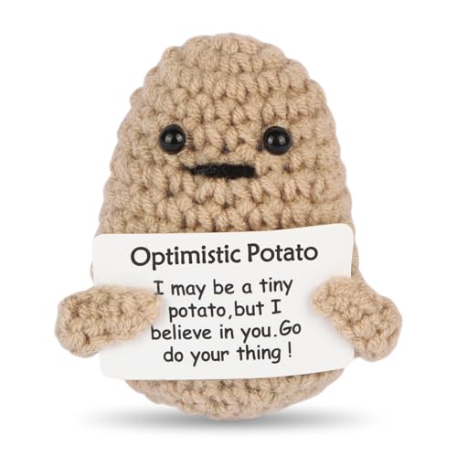 Image of Hoedia Handmade Emotional Pickle Gift, Cucumber Crochet Doll Inspirational Gifts with Cards, Cute Knitted Funny Support Pickle Potato Friend Birthday (Potato)