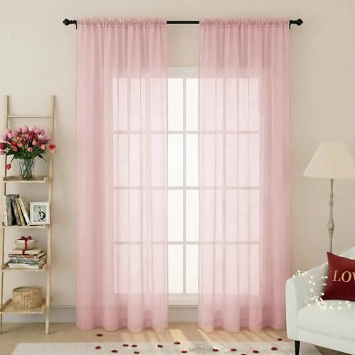 WelvetBLK Blush Sheer Curtains 84 Inches Long 2 Panels Soft Airy Light Filtering Curtains for Bedroom Living Room Modern Rod Pocket Privacy Drapes Window Treatments Blush Total Wide 84 Inch