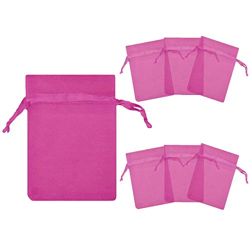 RakrisaSupplies 100Pcs Hot Pink Organza Bags 4x6