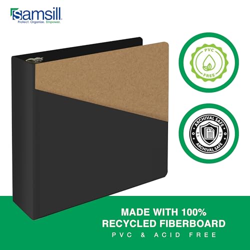 Image of Samsill Durable 3 Inch Binder, D Ring Binder, Customizable Clear View Cover, Charcoal Black, Holds 625 Pages