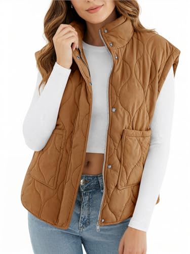Cicy Bell Womens Quilted Puffer Vest Stand Collar Zip Up Winter Lightweight Padded Gilet Outerwear