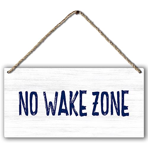 Image of No Wake Zone Nautical Printed Wood Plaque Sign Wall Hanging,Rustic Hanging Wall Signs for Lake House Adventure Farmhouse Front Door Porch Outdoor Indoor Summer Home Decor 12 x 6 Inches