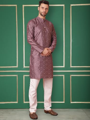 Image of Jompers Silk Men's Embroidered Mirror Work Kurta Only