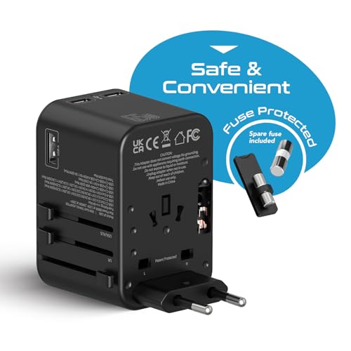 Image of Ceptics Universal Charger Adapter with Type C 65W Laptop /MacBook Mobile Charging, 4 in 1 International Travel Adapter, 1 USB 2 USB-C W /3.1A Max, 10 Years Warranty, Worldwide Travel Adapter, Black