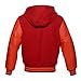 Lishow Fashion Varsity Hoodie Jacket for Baseball Letterman Bomber School of Premium Wool and Genuine Red Leather Sleeves (Red, 5XL)