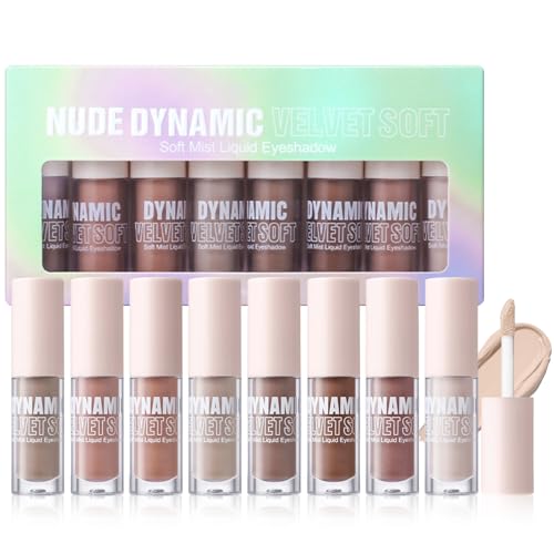 Erinde 8PCS Neutral Liquid Eyeshadow Set High Pigmented Soft Matte Eye Shadow Longwear Waterproof Creamy Liquid Eyeshadows for Women Smooth Blendable Natural Smokey Eye Makeup